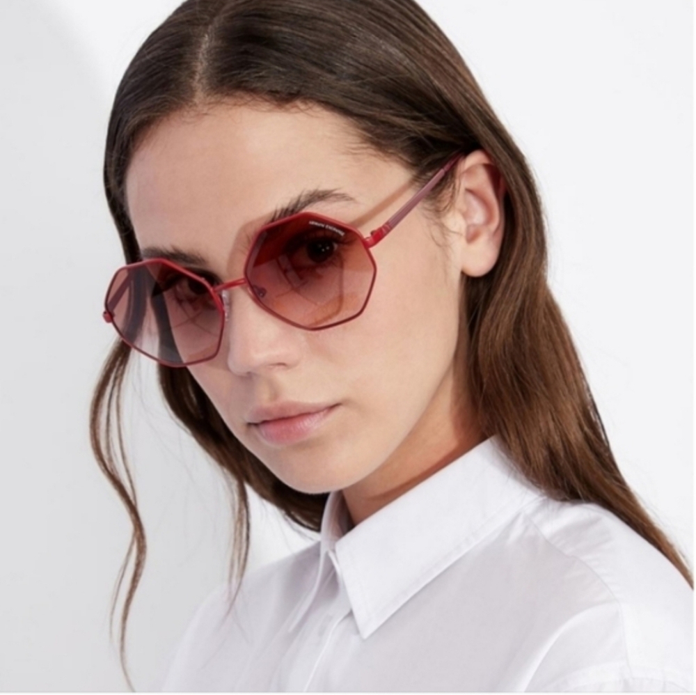 Armani exchange Geometric exagonal metal mate Raspberry pink sunglasses New